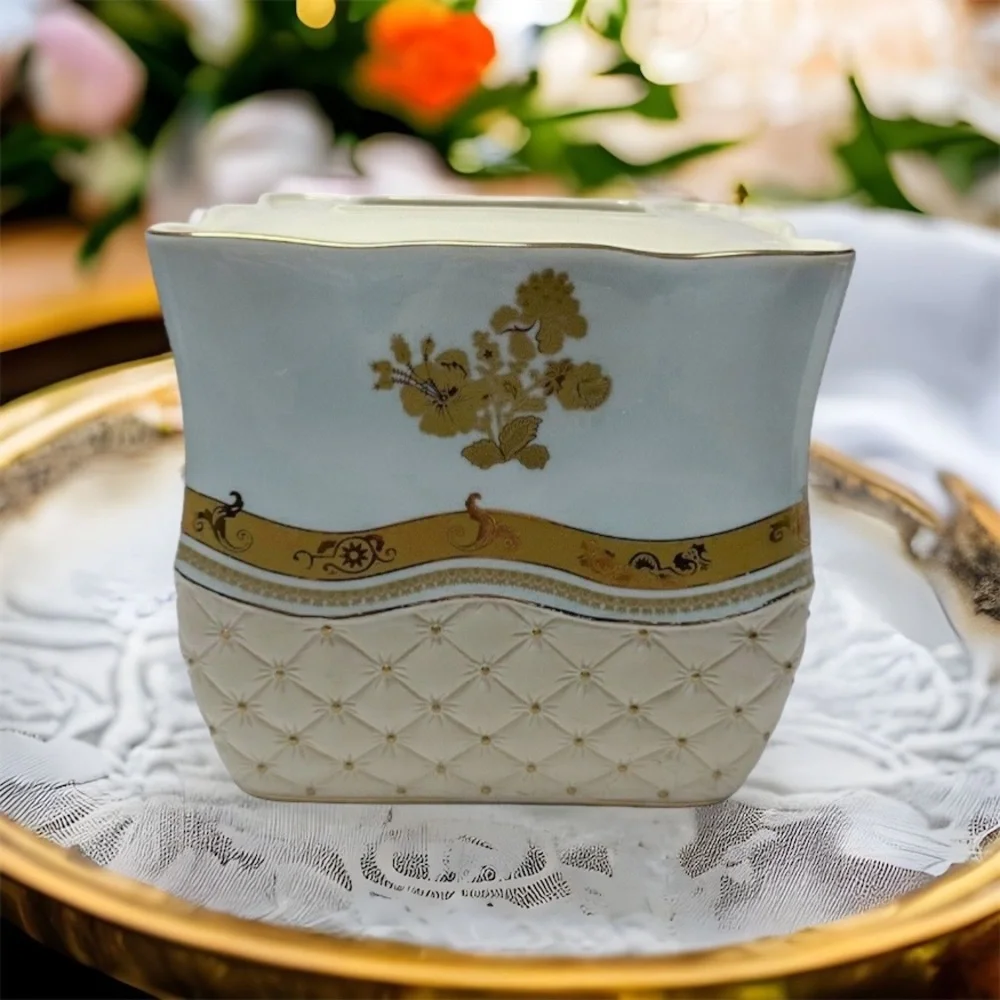 Vintage 1996 Croscill Napoleon Tissue Holder Cover Blue & Ivory Elegant Royal